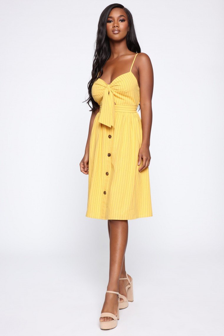 Brunch With The Girls Stripe Dress - Yellow