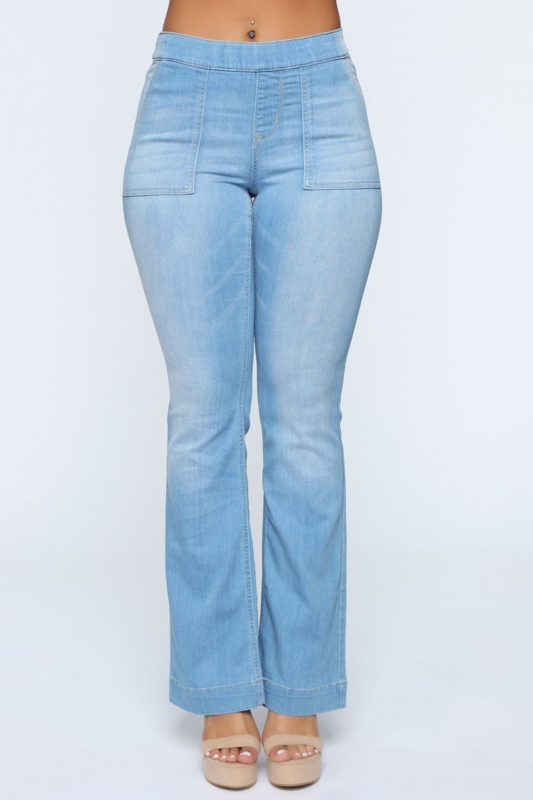 Step Off Mid Rise Flare Jeans - Light Blue Wash