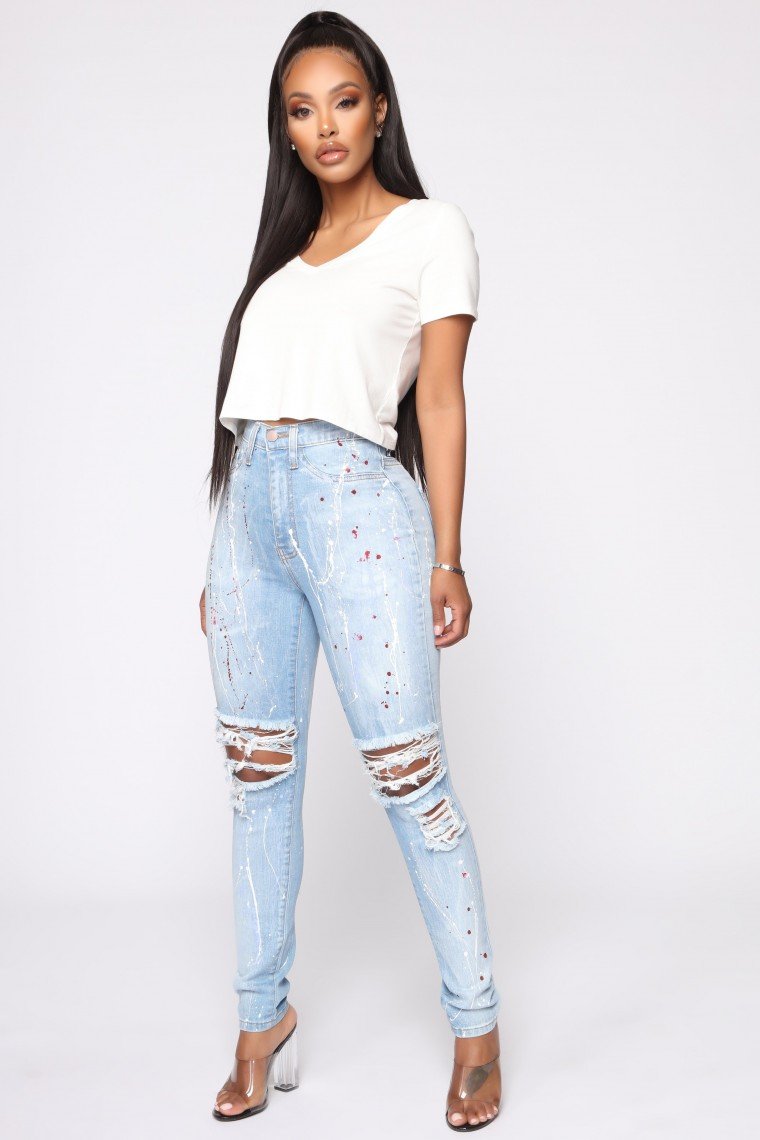 The Right Touch Distressed Skinny Jeans - Light Blue Wash
