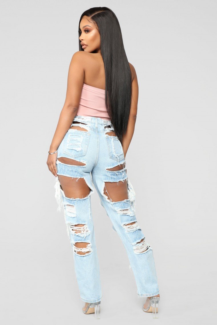 The Missing Piece Distressed Jeans - Light Blue Wash