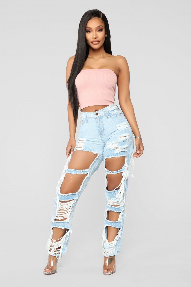 The Missing Piece Distressed Jeans - Light Blue Wash