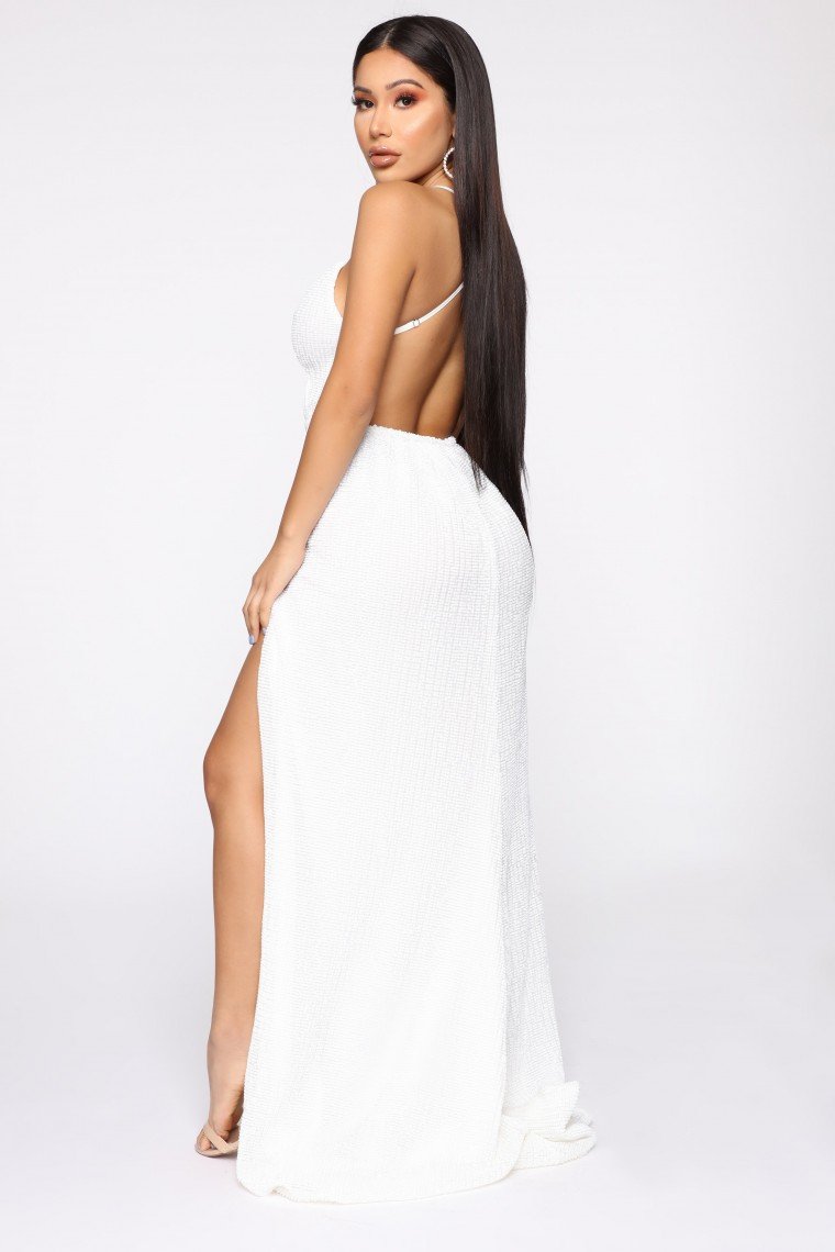 Hollywood Rooftop Party Sequin Dress- White