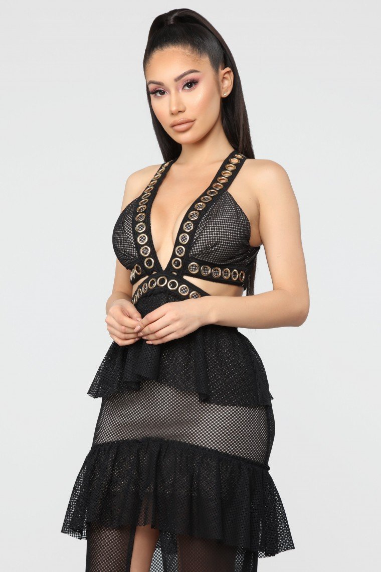 Come Away With Me Mesh Maxi Dress - Black